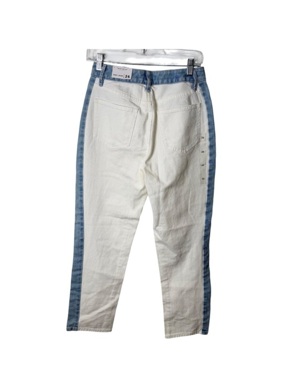 PacSun Womens Size 26 Mom Jean Distressed Freeze Pop White Blue Two-Tone NEW - Picture 2 of 8